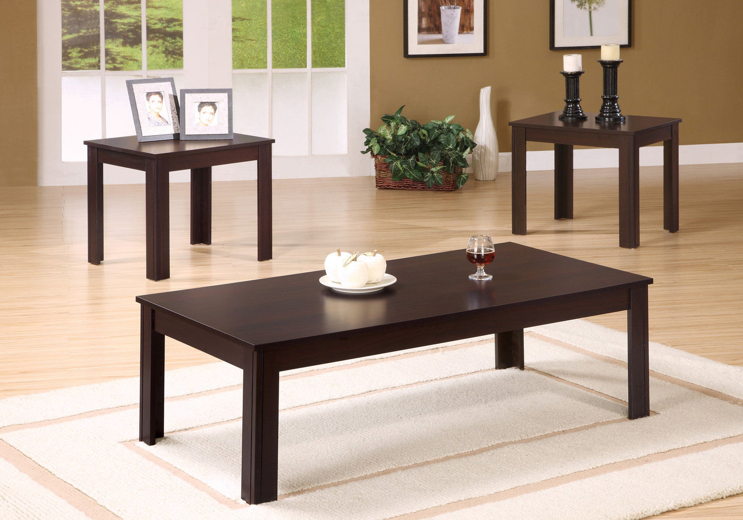 Table Set Coffee And Side Accent For Living Room 3 Pieces Set - Espresso