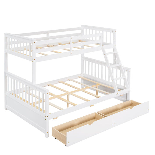 Twin Over Full Bunk Bed With Ladders And Two Storage Drawers - White