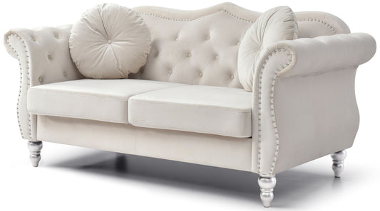 Elegant Flared Arm Loveseat - Ivory
