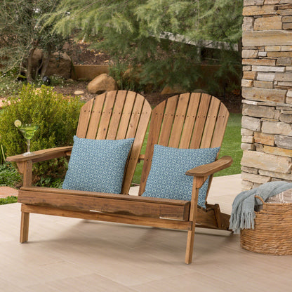 Outdoor Adirondack Rocking Loveseat With Hand Crafted Details - Natural