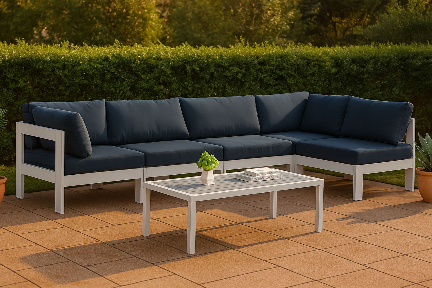 Nizuc - Outdoor Patio 5 Piece Modular Sectional With White Frame