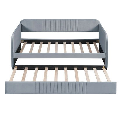 Upholstered Daybed Sofa Bed Twin Size With Trundle Bed And Slat - Gray