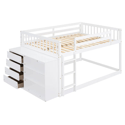 Full Over Full Bunk Bed With Storage And Shelves And Elegant Durable Design - White