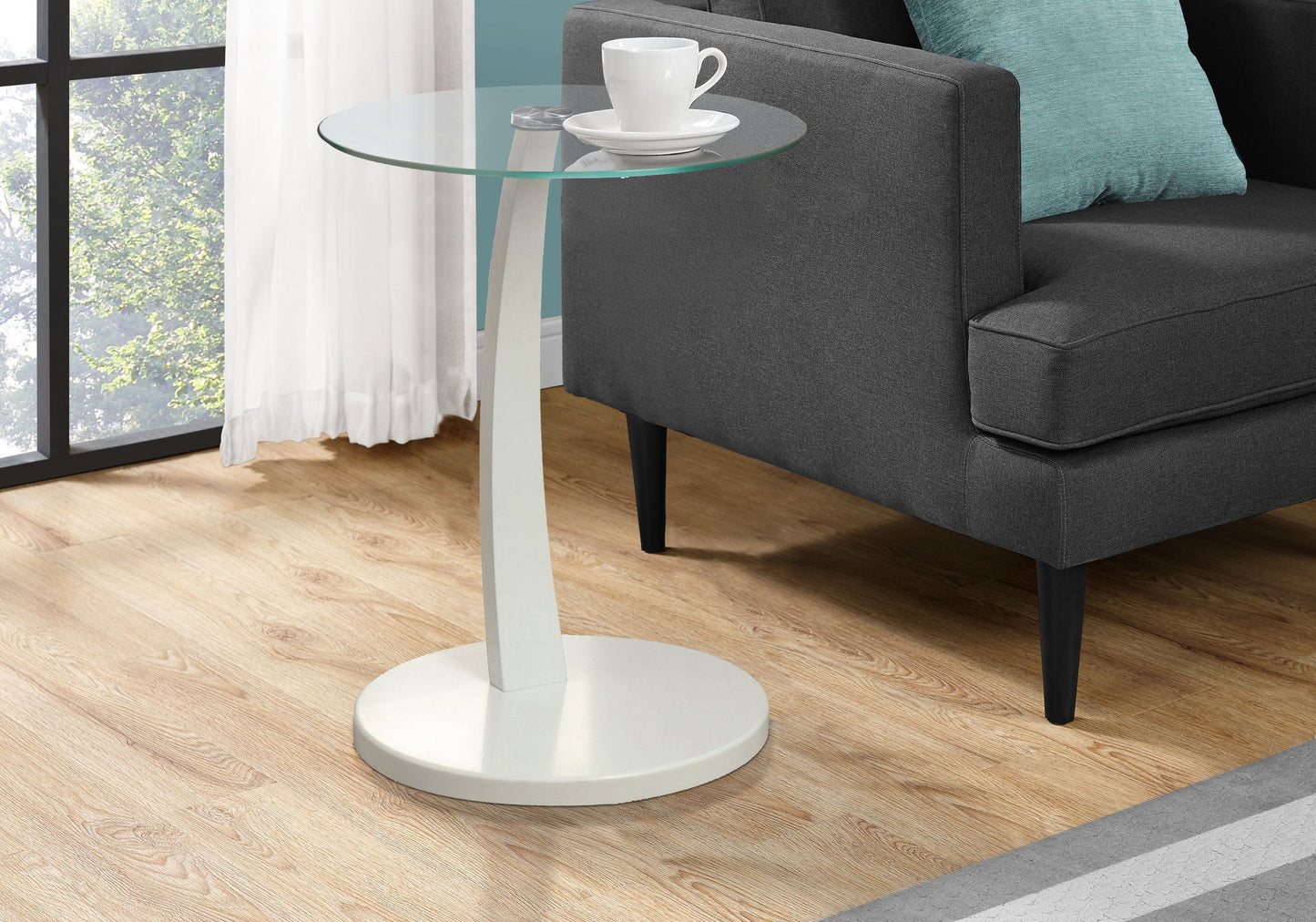 C-Shaped Accent Table Clear Tempered Glass For Living Room - White