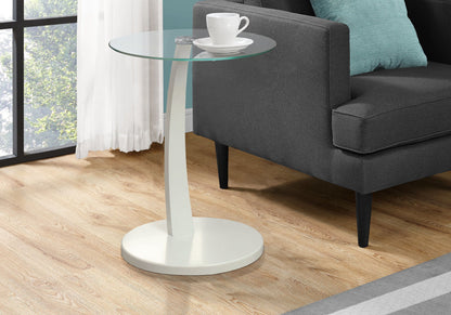 C-Shaped Accent Table Clear Tempered Glass For Living Room - White