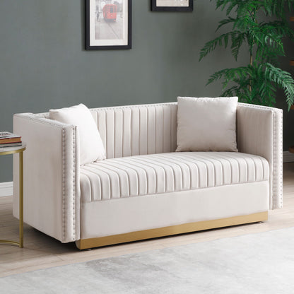 Contemporary Vertical Channel Tufted Sofa Loveseat Upholstered 2 Pieces Set With 4 Pillows