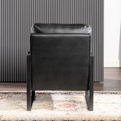 Classic Mid Century Modern Accent Chair With Durable Square Metal Frame, Armchair For Living Room, Bedroom, Home Office Spotted Microfiber Upholstery - Black