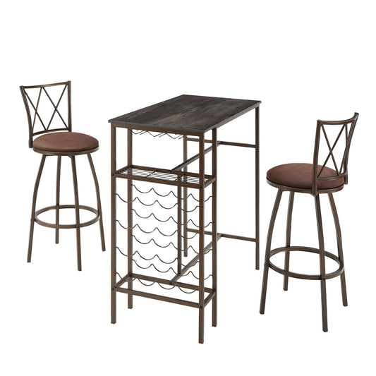 3 Piece Bar Steels Kitchen Dining Room Table Set Retro Bar Chair For Dining Room - Antique Brown