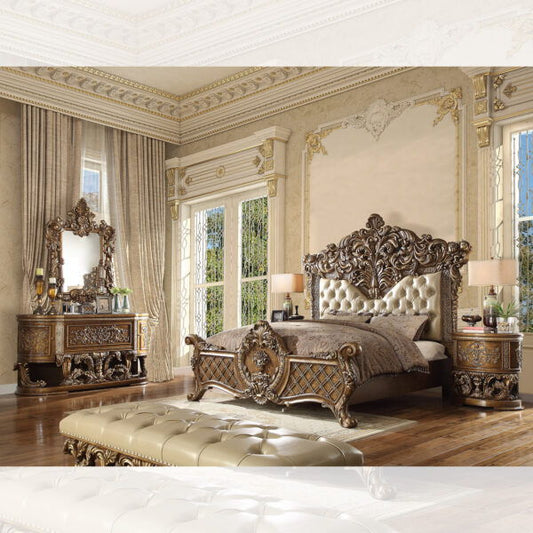 HD-8018 - 4 Piece California King Bedroom Set - Antique Gold & Perfect Brown