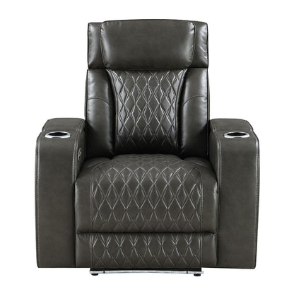 Taddeo - Power Motion Recliner With Power Headrest, USB, Wireless Charger & LED - Dark Gray
