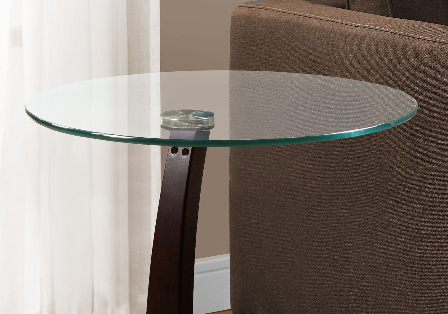 C-Shaped Accent Table Tempered Glass For Living Room - Espresso