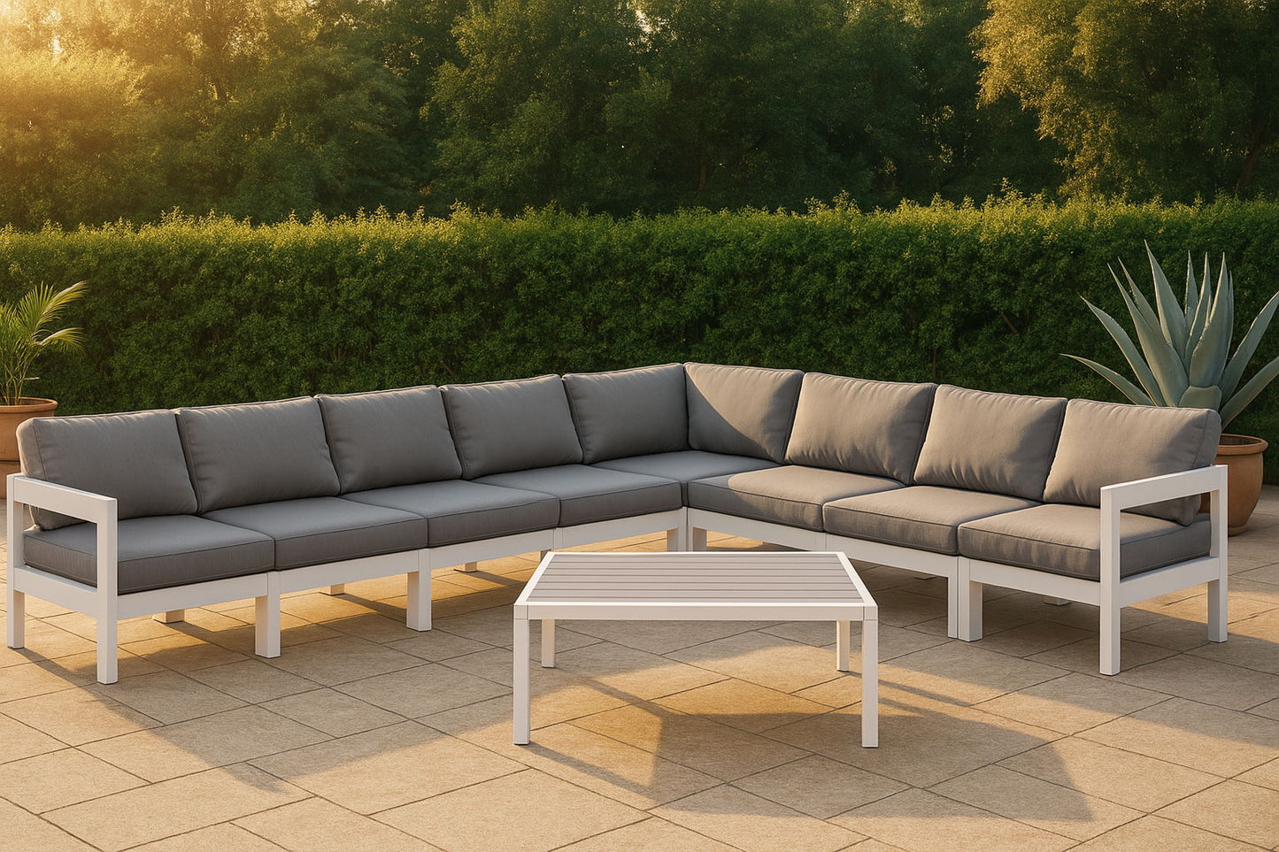 Nizuc - Outdoor Patio 8 Piece Modular Sectional With White Frame