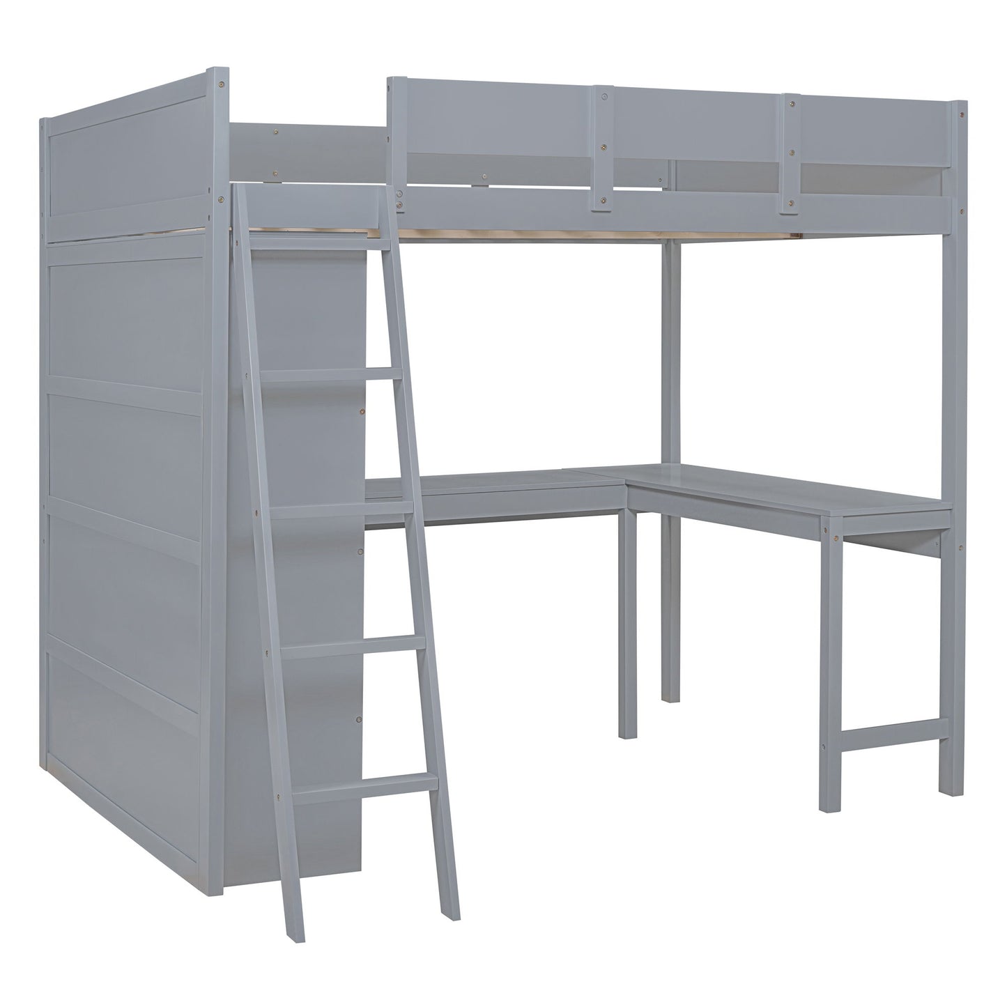 Full Size Modern Loft Bed With Desk And Shelves - Gray