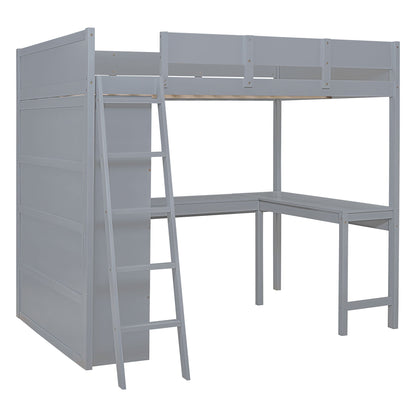 Full Size Modern Loft Bed With Desk And Shelves - Gray
