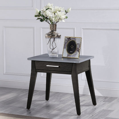 Zemocryss - End Table - Sintered Stone Top Marble Top & Dark Brown