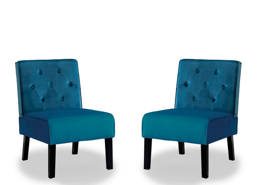 Reese - Living Room Armless Button Tufted Pattern Accent Chair (Set of 2) - Blue