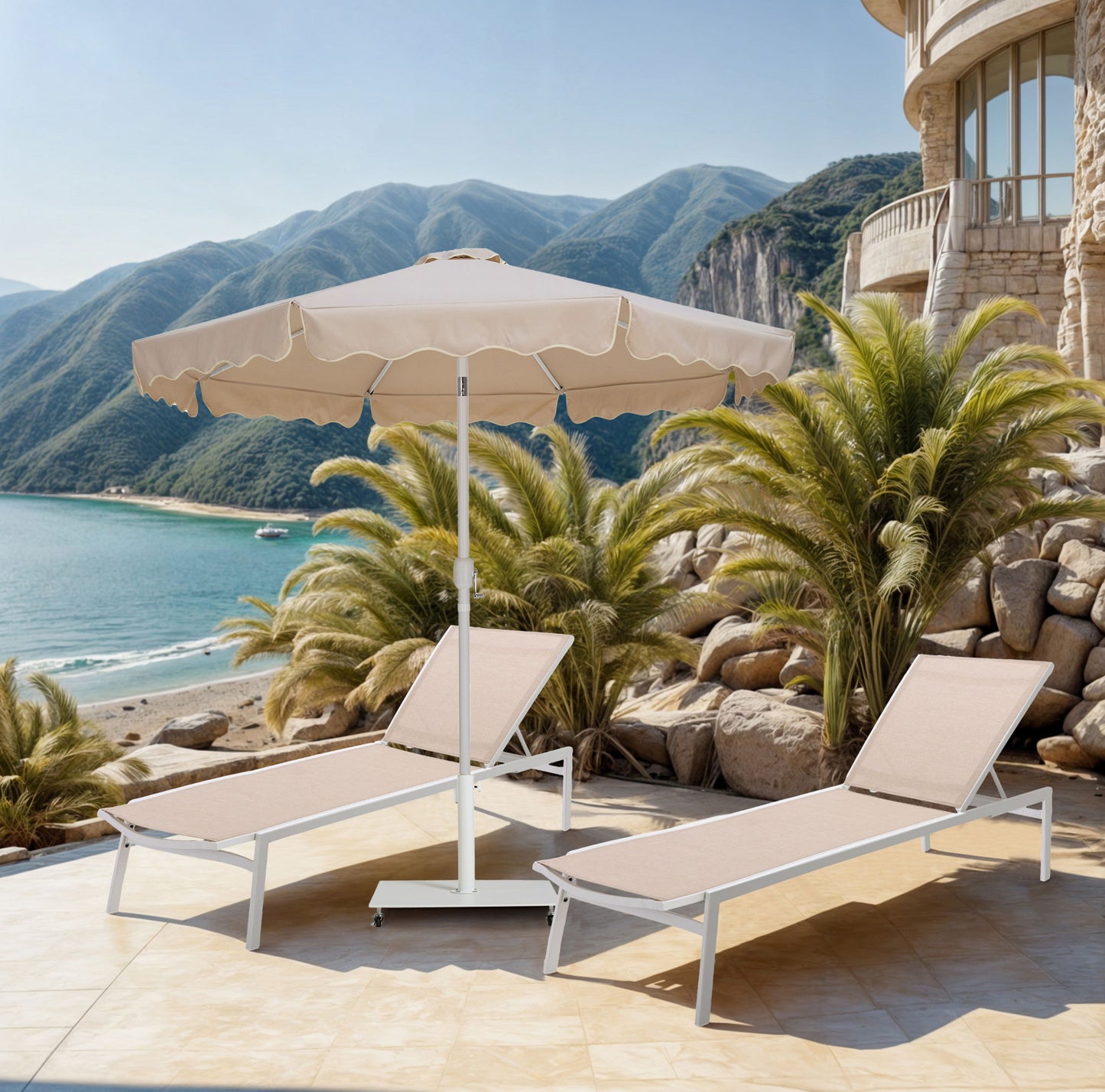 Amalfi - Aluminum Patio Umbrella - White Base / White Pole