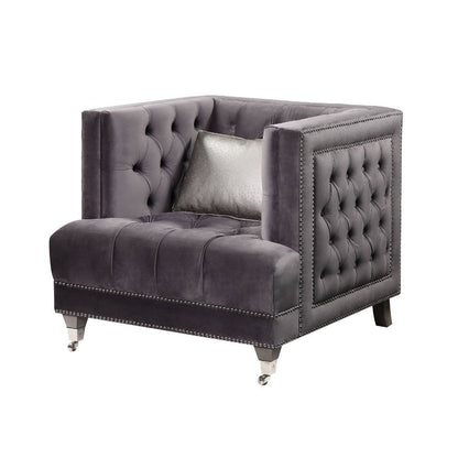 Hegio - Chair With Pillow - Gray Velvet