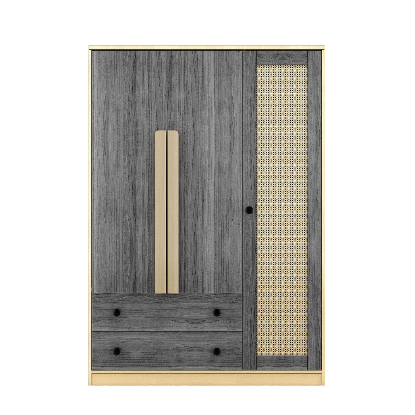 3 Doors Rattan Wardrobe Storage For Bedroom, With 2 Drawers