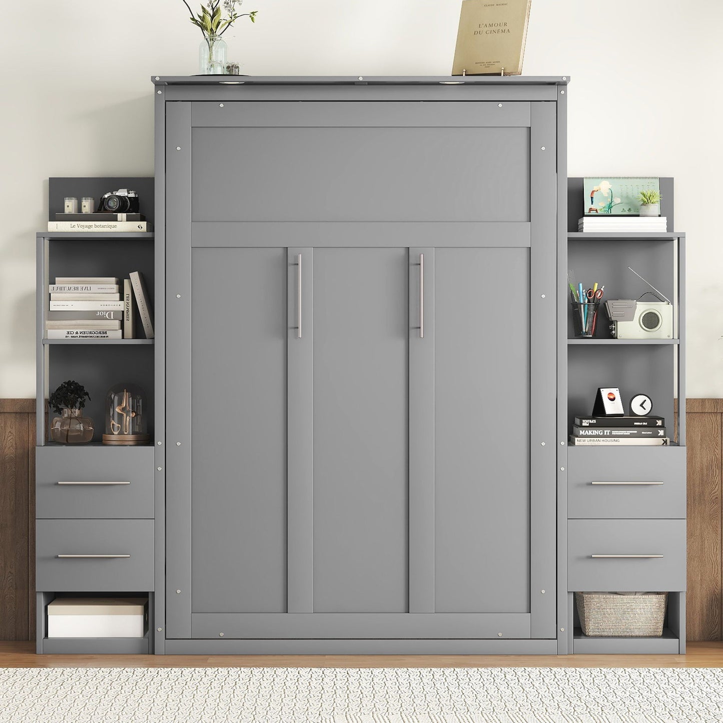 Murphy Wall Bed With Shelves, Drawers And LED Lights