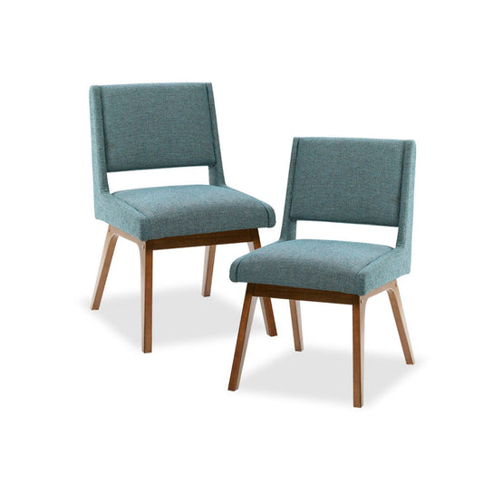 Mid - Century Dining Chair (Set of 2) With Upholstered Seat And Back Polyester With Rubber Solid Wood Frame - Blue
