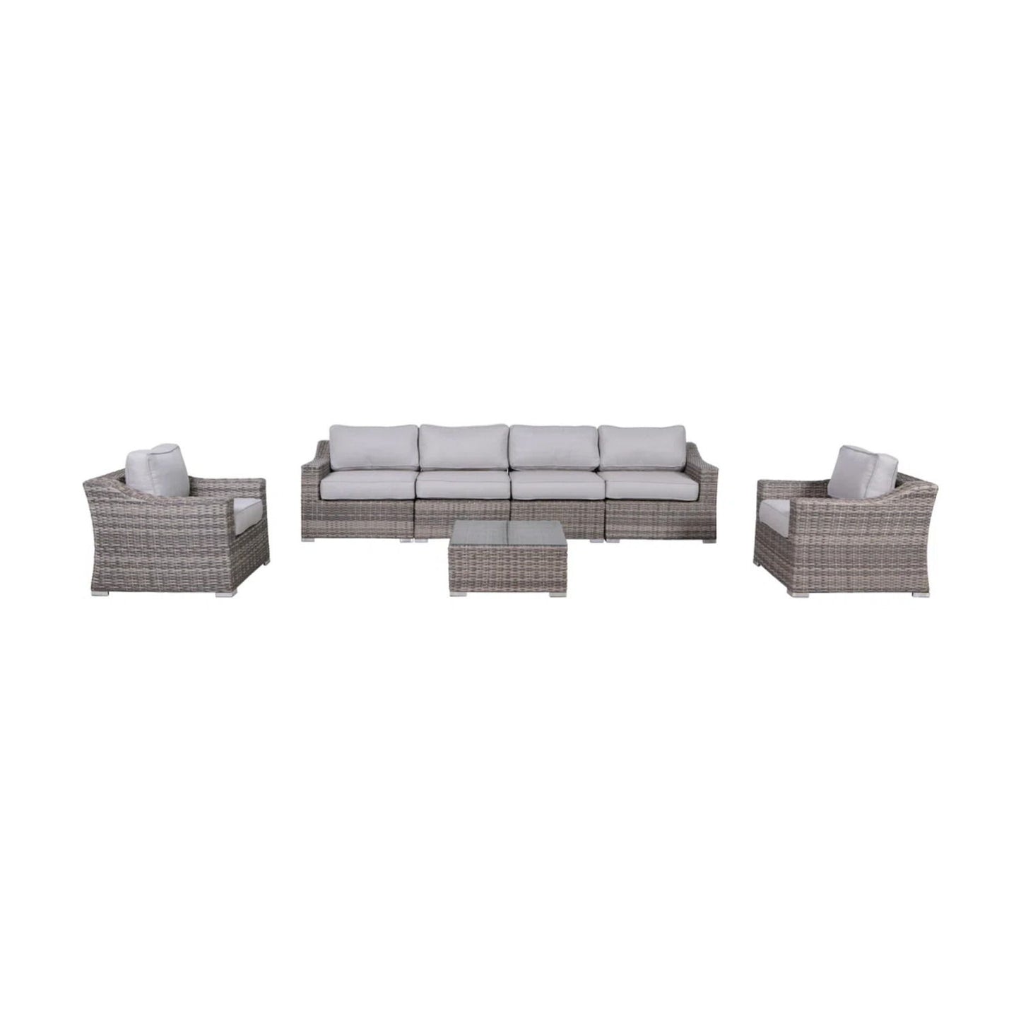 Outdoor Wicker Seating Group For 6 With Cushions - Gray Mix