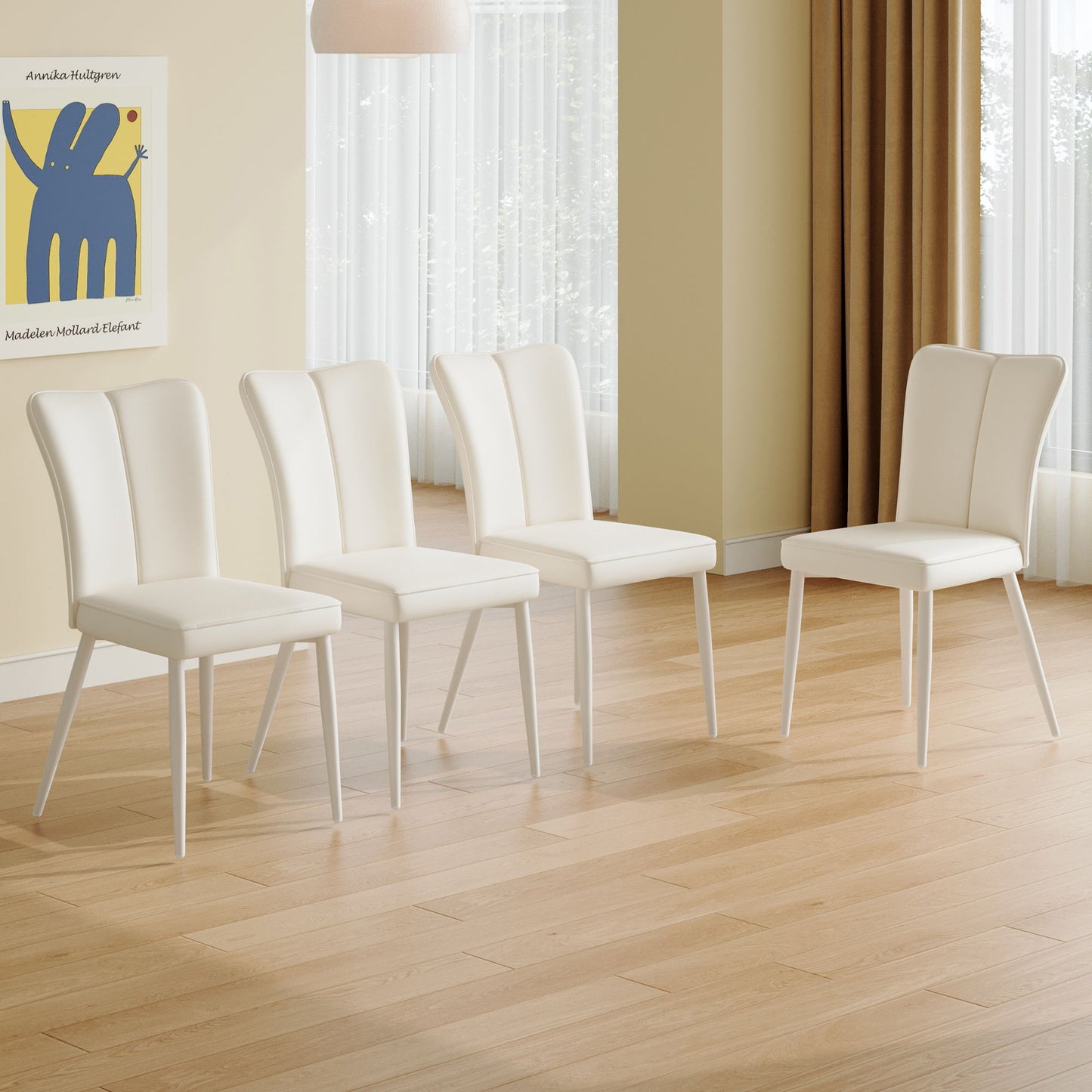 Style Minimalist Dining Chairs With 4 White Sponge Seats And Metal Legs, With 1 Chair Serving Multiple Purposes - Milky White