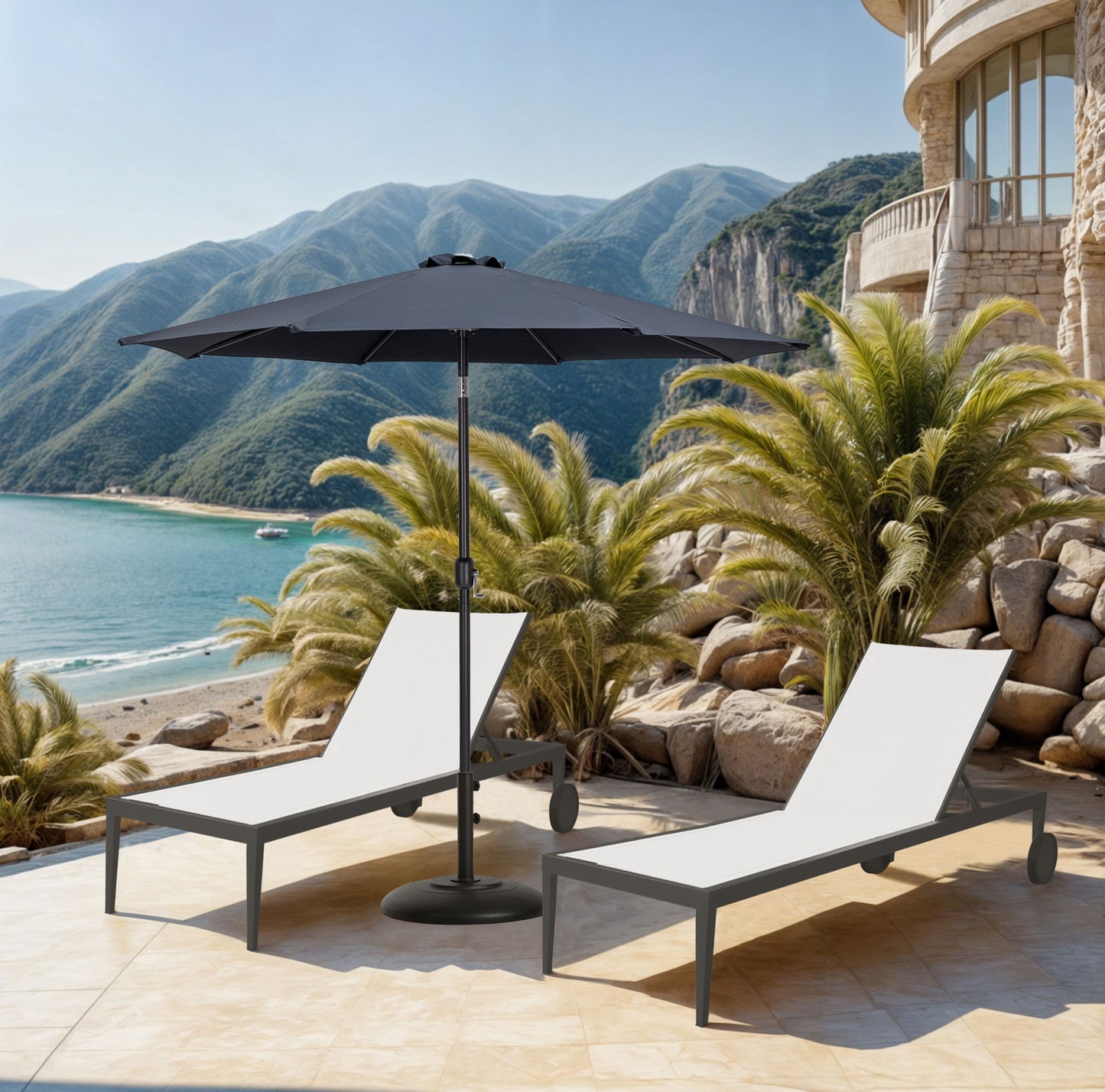 Fiji - Aluminum Patio Umbrella With Round Black Base