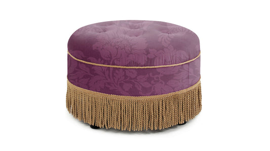 Yolanda - Round Upholstered Accent Ottoman - Purple Floral / Gold