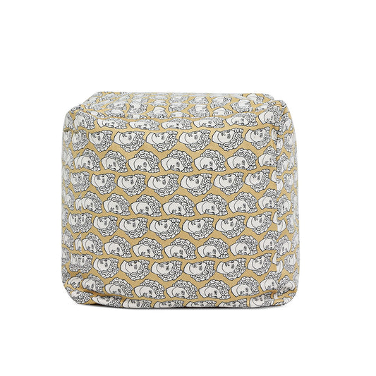 Pouf Luxury Oversized Bean Bag Cube Ottoman - Apollo Bust Gold / Cream Embroidery