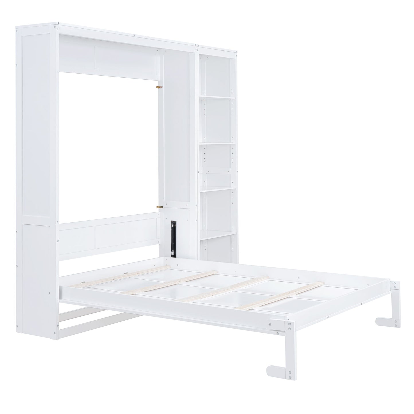 Queen Size Murphy Wall Bed With Shelves - White
