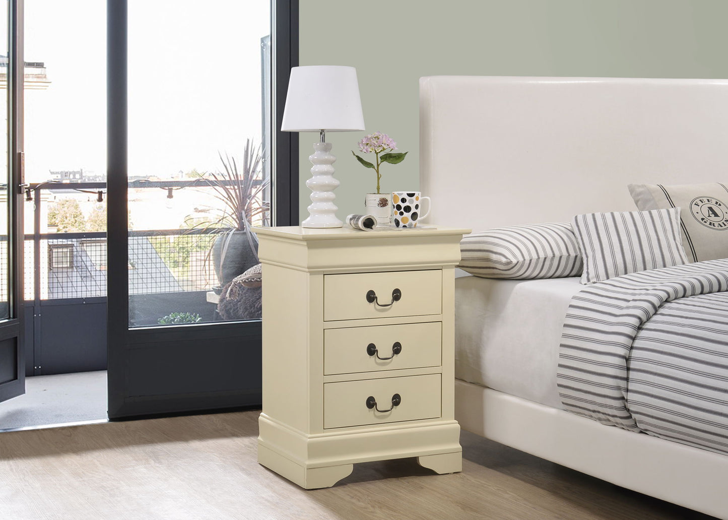 Louis Phillipe - 3 Drawer Nightstand - Beige