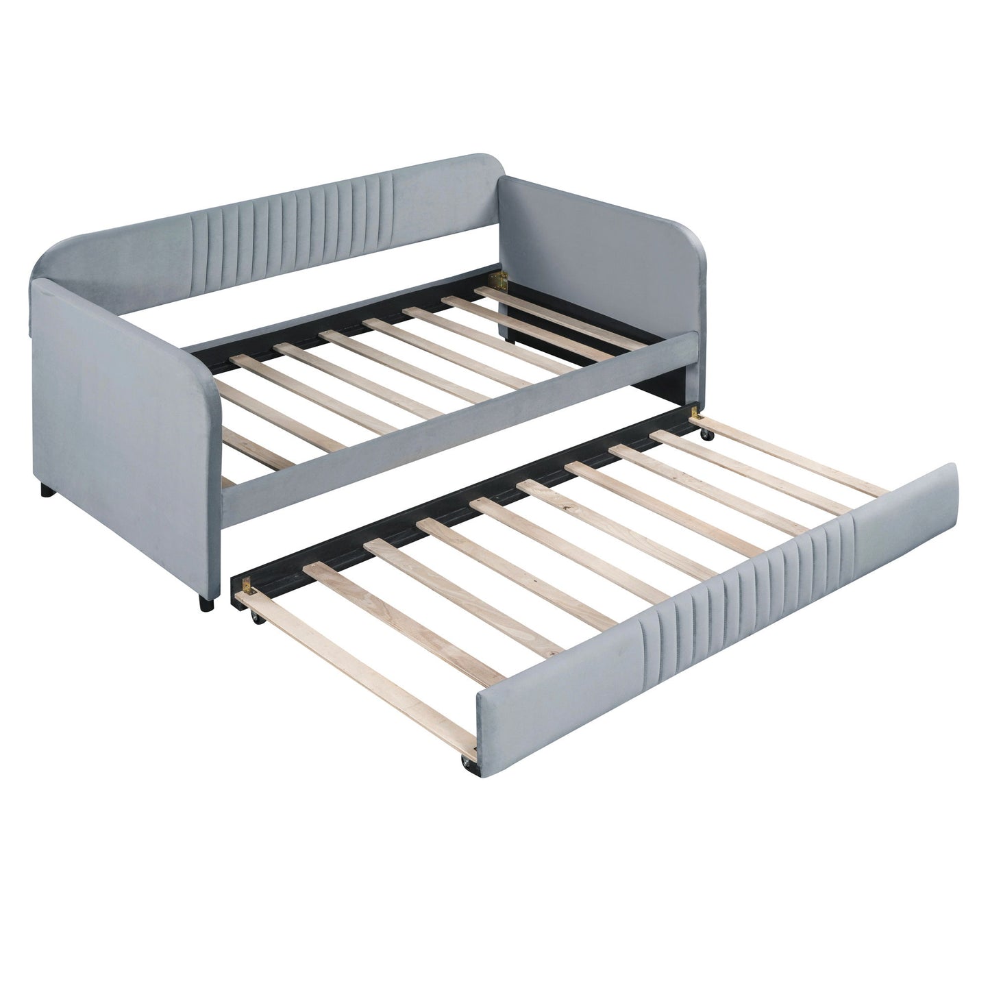 Upholstered Daybed Sofa Bed Twin Size With Trundle Bed And Slat - Gray