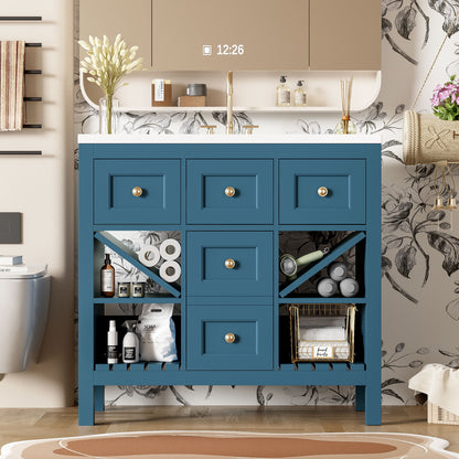Bathroom Vanity With Resin Sink Combo, Freestanding Vanity Set With 5 Drawers