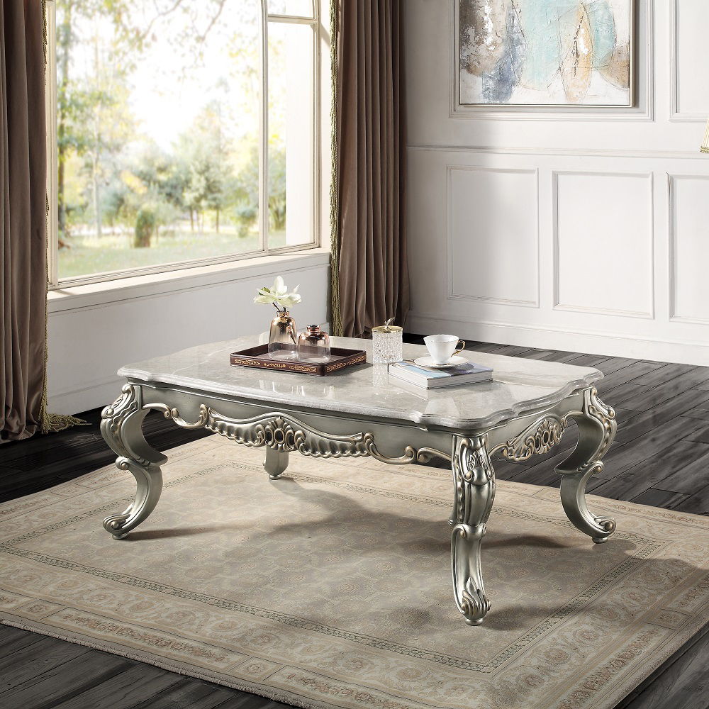 Miliani - Coffee Table With Marble Top - Natural Marble Top & Antique Bronze