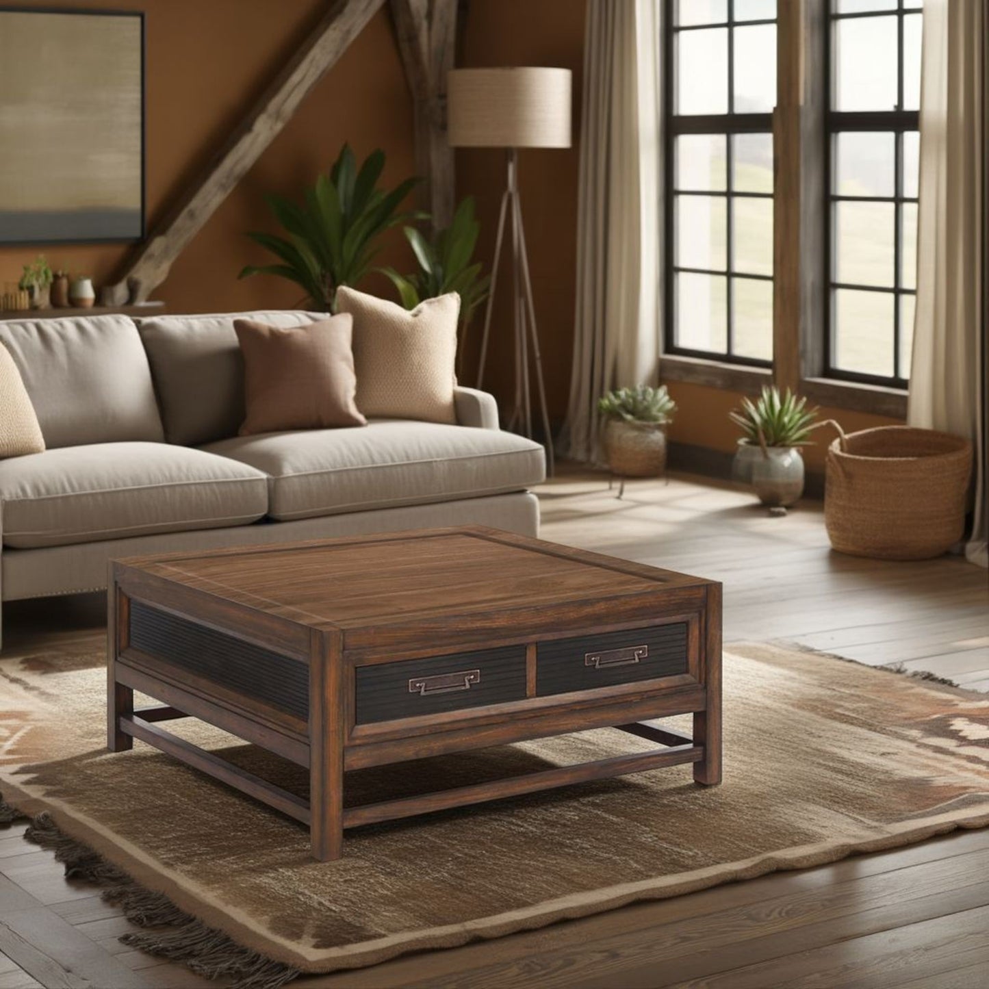 2 Drawer Coffee Table - 2 Tone Brown